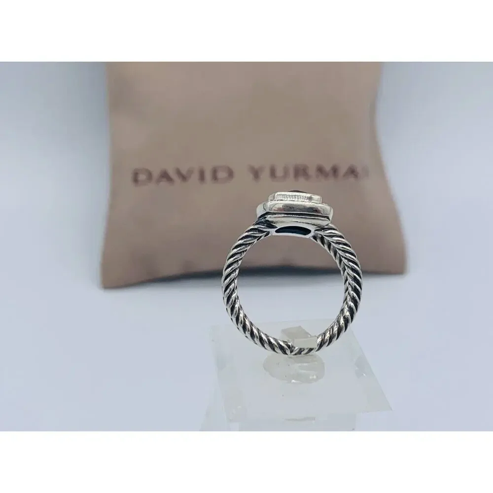 David Yurman Sterling Silver Blue Topaz & Diamond Petite Albion Ring Size 6
